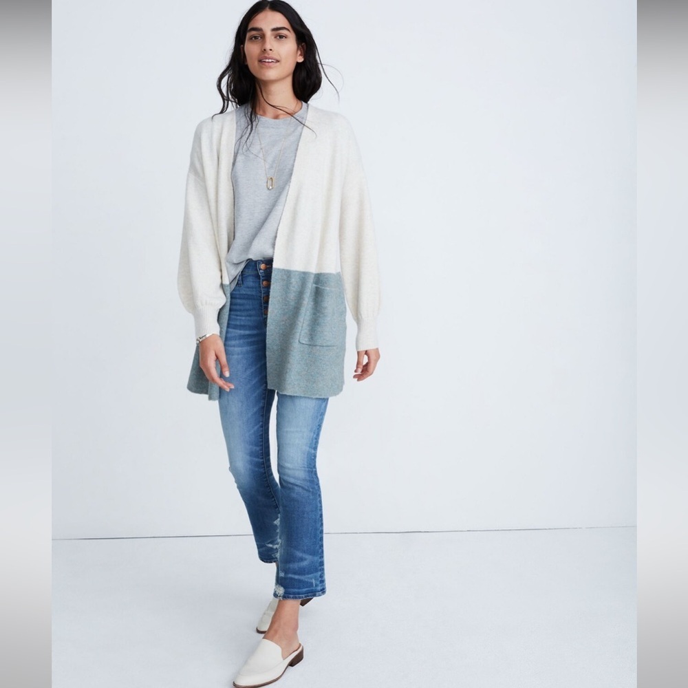 Madewell Edgewater Bubble-Sleeve Cardigan Sweater in Colorblock | Size L